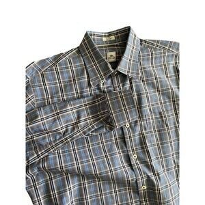 Peter Millar Blue and Gray Plaid‎ Button Down Shirt Size Large